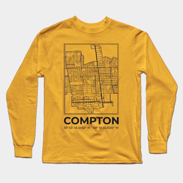 Compton minimalist map Long Sleeve T-Shirt by R4Design